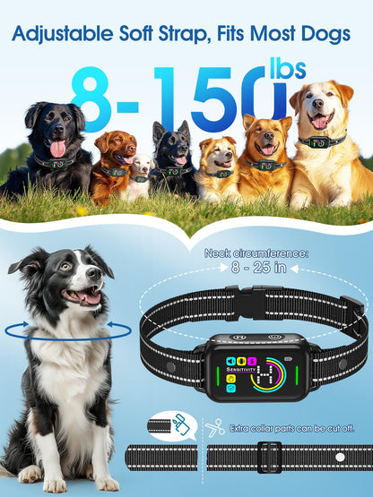 DINJOO Bark Collar, Dog Bark Collar for Large Medium Small Dogs,Smart Bark Collar,Rechargeable Anti Barking Training Collar with 8 Adjustable Sensitivity,Bark Shock Collar with Beep (Dark Black)