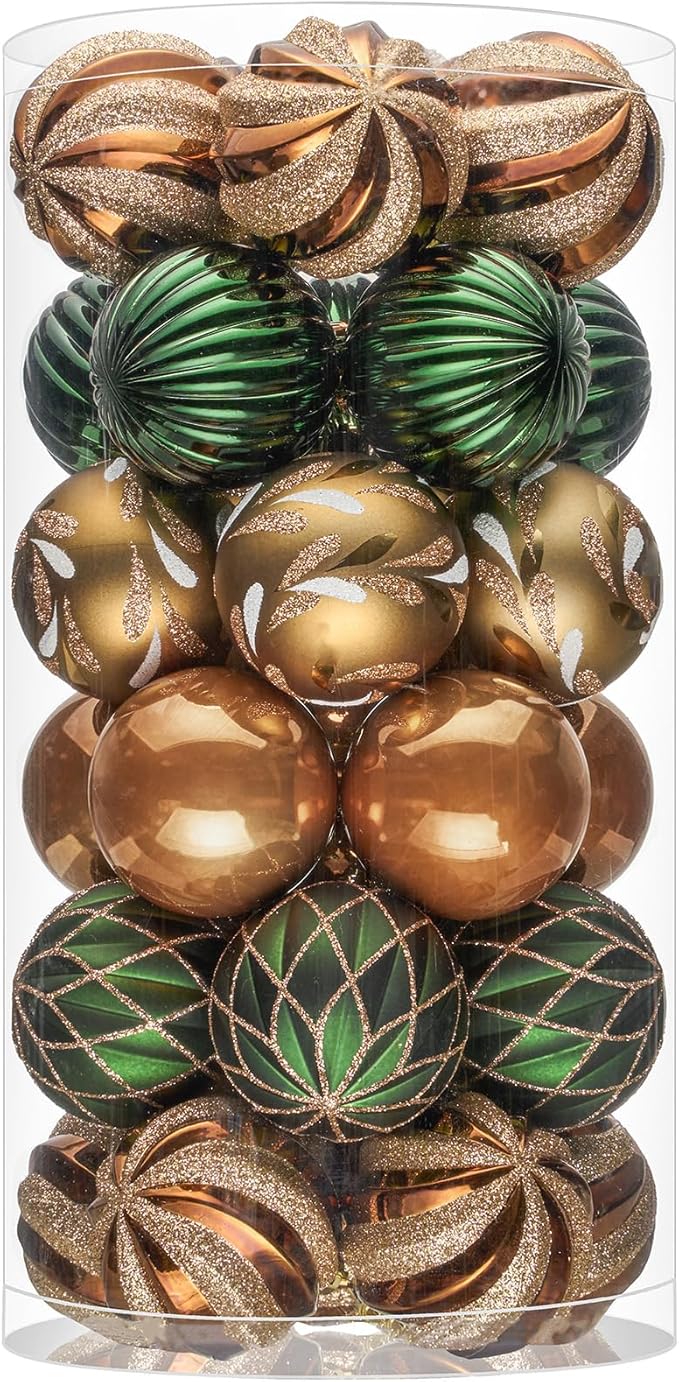 JORNOY Christmas Balls Ornaments, 30ct Shatterproof Xmas Tree Decorations, Hanging Bulbs Baubles Set with String for Holiday Home Party Decor, 2.36 inch/60mm, Earth Tone