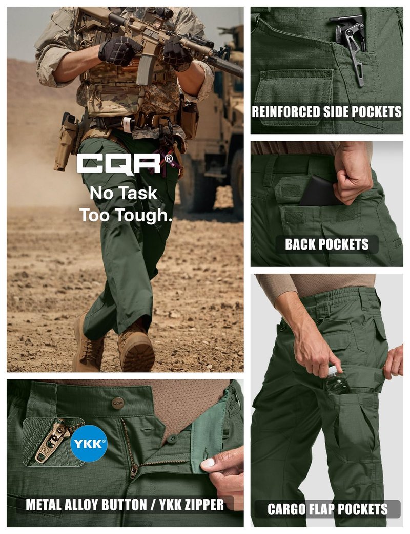CQR Men's Tactical Pants, Water Resistant Ripstop Cargo Pants, Lightweight EDC Work Hiking Pants, Outdoor Apparel, Raider Mag Green Kelp, 32W x 32L