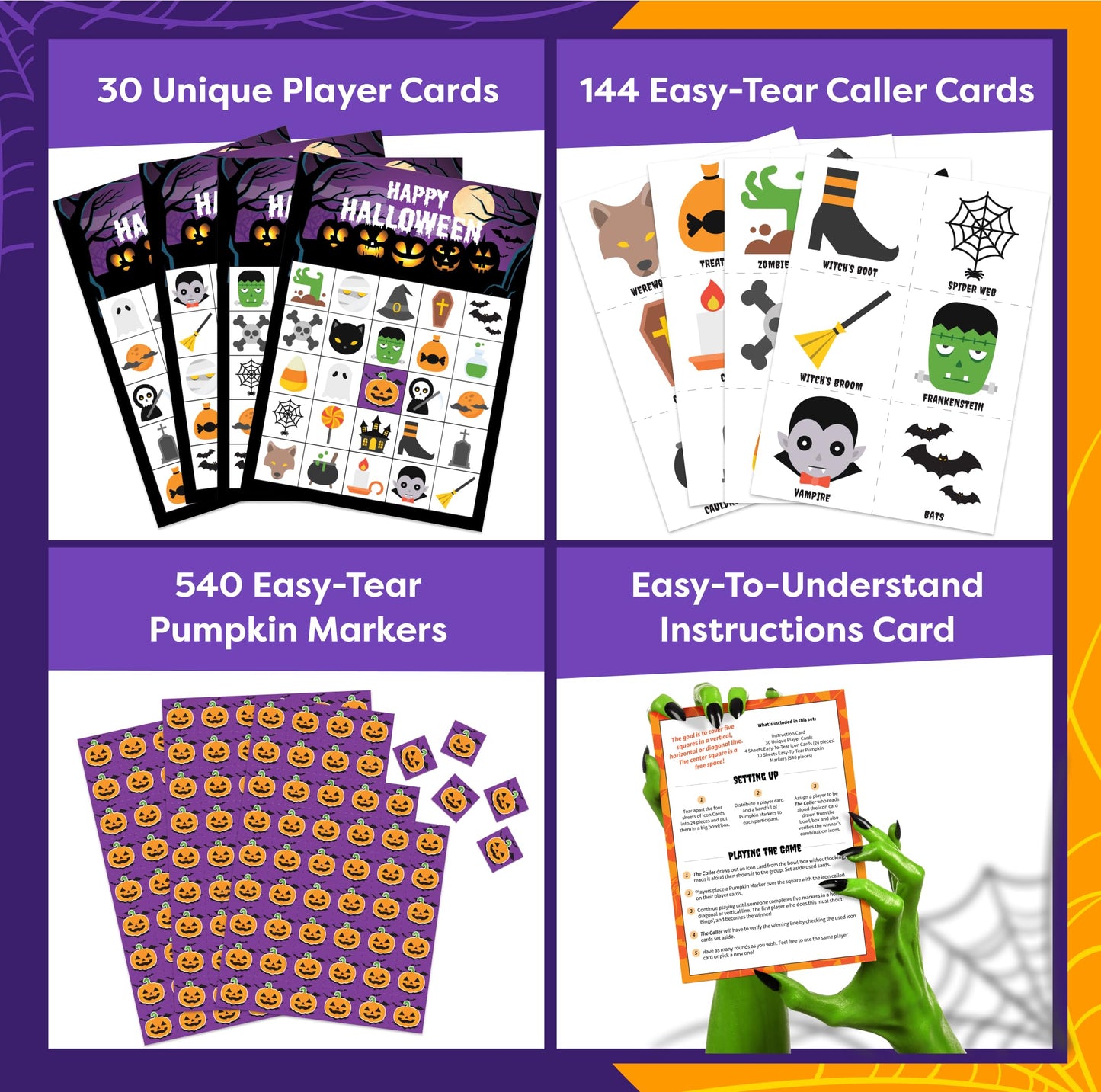 Halloween Games For Kids Party - Halloween Bingo Game For Kids With Up To 30 Players - Halloween Party Games - Halloween Crafts - Fun Spooky Activity For Families, Classroom Parties, Community Events