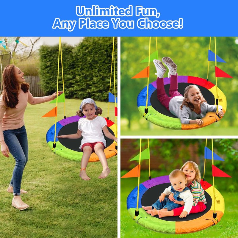 GVDV 40" Saucer Tree Swing, 750Lb Heavy Duty Capacity with Adjustable Hanging Straps, Multi-Strand Ropes & 360° Swivel, Indoor Outdoor Kids Swing for Backyard, Playground & Camping Gift
