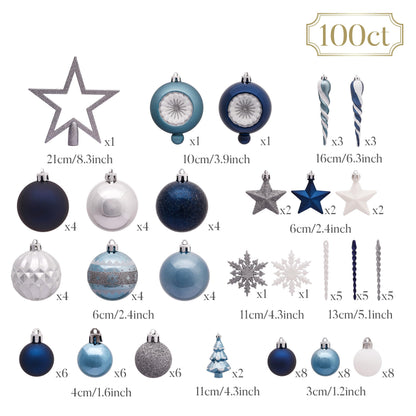 Valery Madelyn Christmas Ornaments Set, 100ct Navy Blue and Silver Shatterproof Christmas Tree Decorations Ball Ornaments Bulk, Winter Wonderland Hanging Ornaments for Xmas Trees Holiday Decor