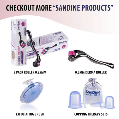 Microneedle Derma Roller - 540 Micro Needle Skin Care System - Ideal to Keep Your Skin Young and Radiant - Titanium for Silky Smooth and Beautiful Skin - Includes FREE E-Book -By Sandine (0.3mm)
