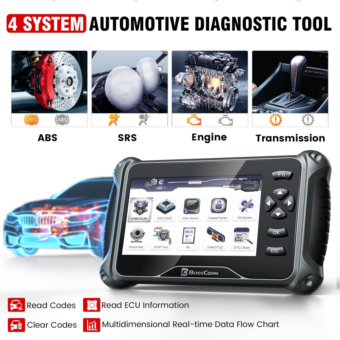 BOSSCOMM IF742 OBD2 Scanner, ABS/SRS/Transmission/Check Engine Code Reader Scan Tool with 6 Resets, ABS Bleeding/Oil/EPB/SAS/Throttle/BMS, Car Scanner Diagnostic Tool for All Cars, Upgraded of IF740