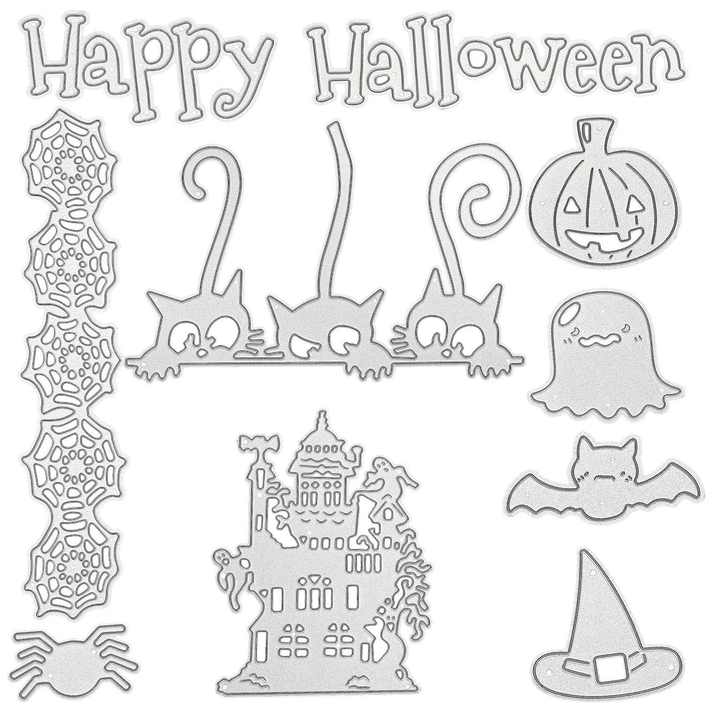 9 Pieces Halloween Cutting Dies Set Pumpkin Skull House Shape Template Metal Cutting Stencils for Halloween Scrapbook Card Making DIY Crafts Favors