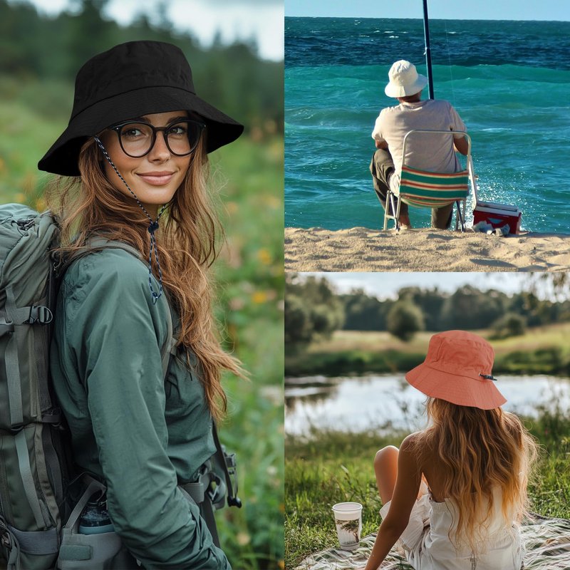 PFFY Packable Sun Bucket Hat for Women Outdoor UV Protection Sun Hats Waterproof Lightweight Hiking Outdoor Cap Blue