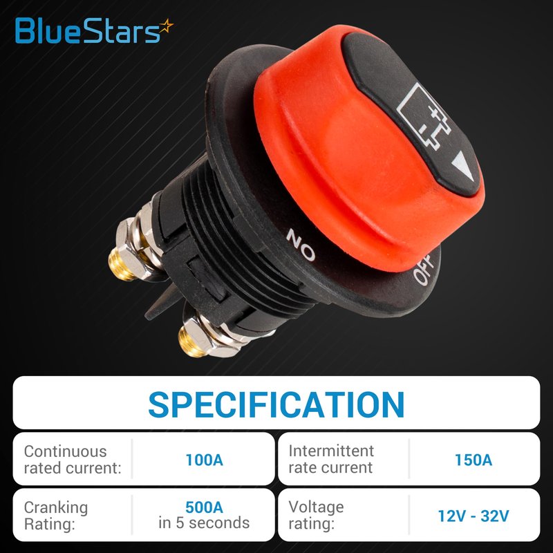 BlueStars 100A Battery Isolator Selector Switch for Boat 150A Intermittent 12V to 32V Water-Proof ON/Off Used for Boats, Marines, Cars, Vehicles, Campers, RV, Motorcycles, Yachts