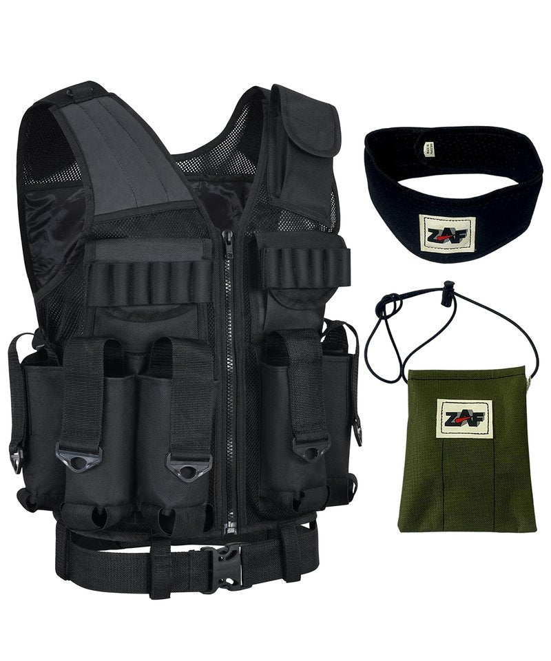 9 pod Paintball/Tactical Vest with Barrel Pouch and Neck protector Unisex Combat vest with Adjustable Sides and Shoulder to Fit all