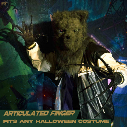 New Articulated Finger Extensions With Protective Glove, Halloween Fingers With Fingernails, Long Claw With Gloves, Scary and Flexible Skeleton Claws Hands (Black+Black Nail)