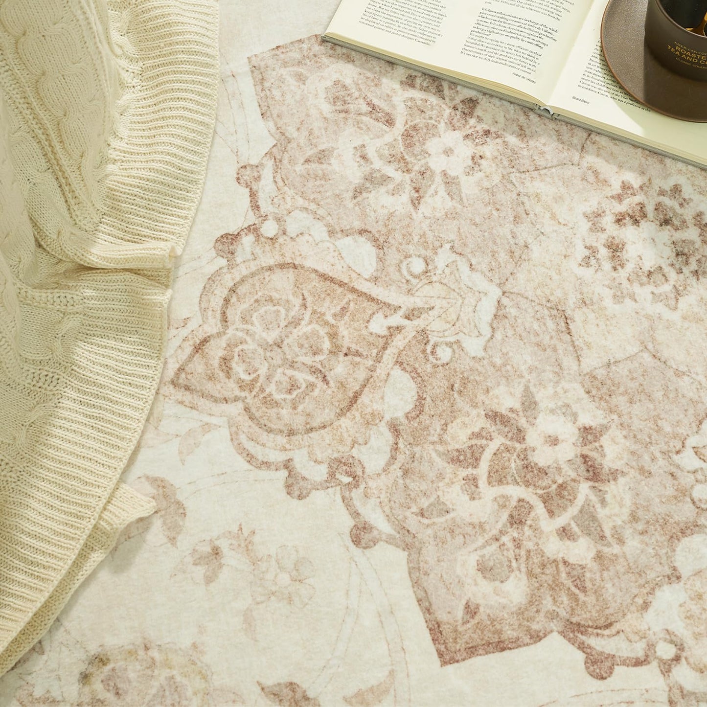 jinchan Washable Area Rug 3x5 Entryway Rug - Distressed Spring Floral Low-Pile Soft Non Slip Indoor Floor Carpet for Kitchen Bedroom Entrance Laundry Living Room(3x5ft,Tan)