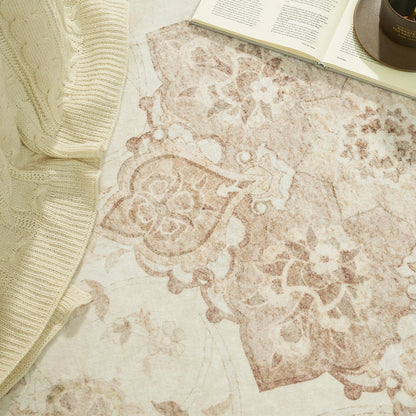 jinchan Washable Area Rug 3x5 Entryway Rug - Distressed Spring Floral Low-Pile Soft Non Slip Indoor Floor Carpet for Kitchen Bedroom Entrance Laundry Living Room(3x5ft,Tan)