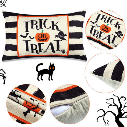 2 Pieces Happy Halloween Pillow Covers 12 x 20 Inch Ghost Jack-o'-Lantern Bat Cushion Cover Rectangular Halloween Throw Pillow Case Decoration for Bed Sofa Home