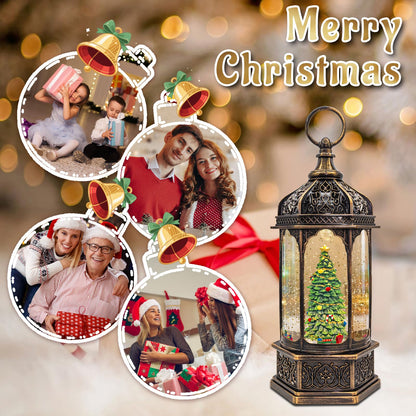 Christmas Snow Globes with Music,6H Timer Cylindrical Flashing Snow Ball,Bronze Musical Box Including 8 Songs,Glitter Snowflakes Lantern with Christmas Tree Xmas Decor Gift