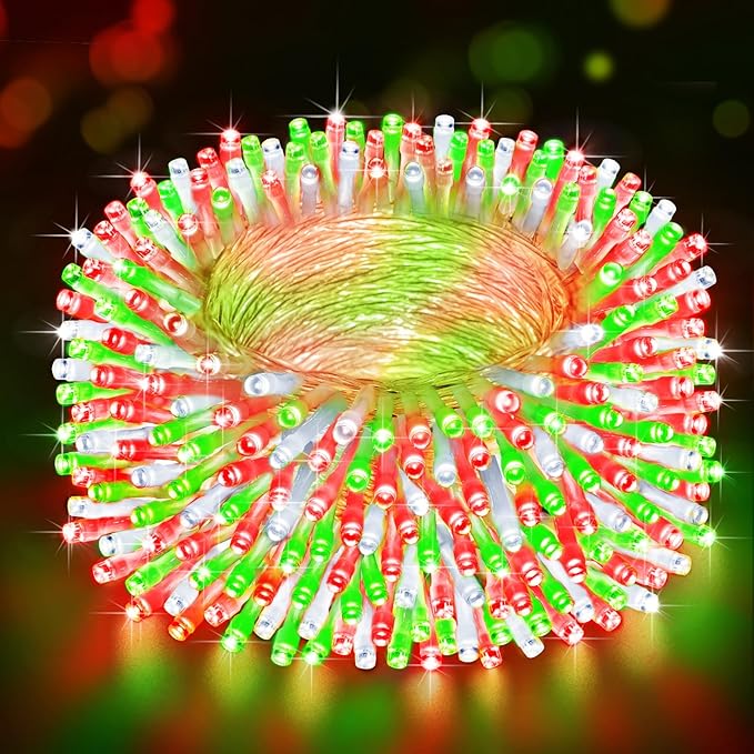 Heceltt Christmas Lights Outdoor, 125FT 350 LED String Lights 8 Modes and Timer Memory Function Twinkle Fairy Lights Waterproof Plug in for Xmas Tree Wedding Party Holiday Decor(Red Green and White)