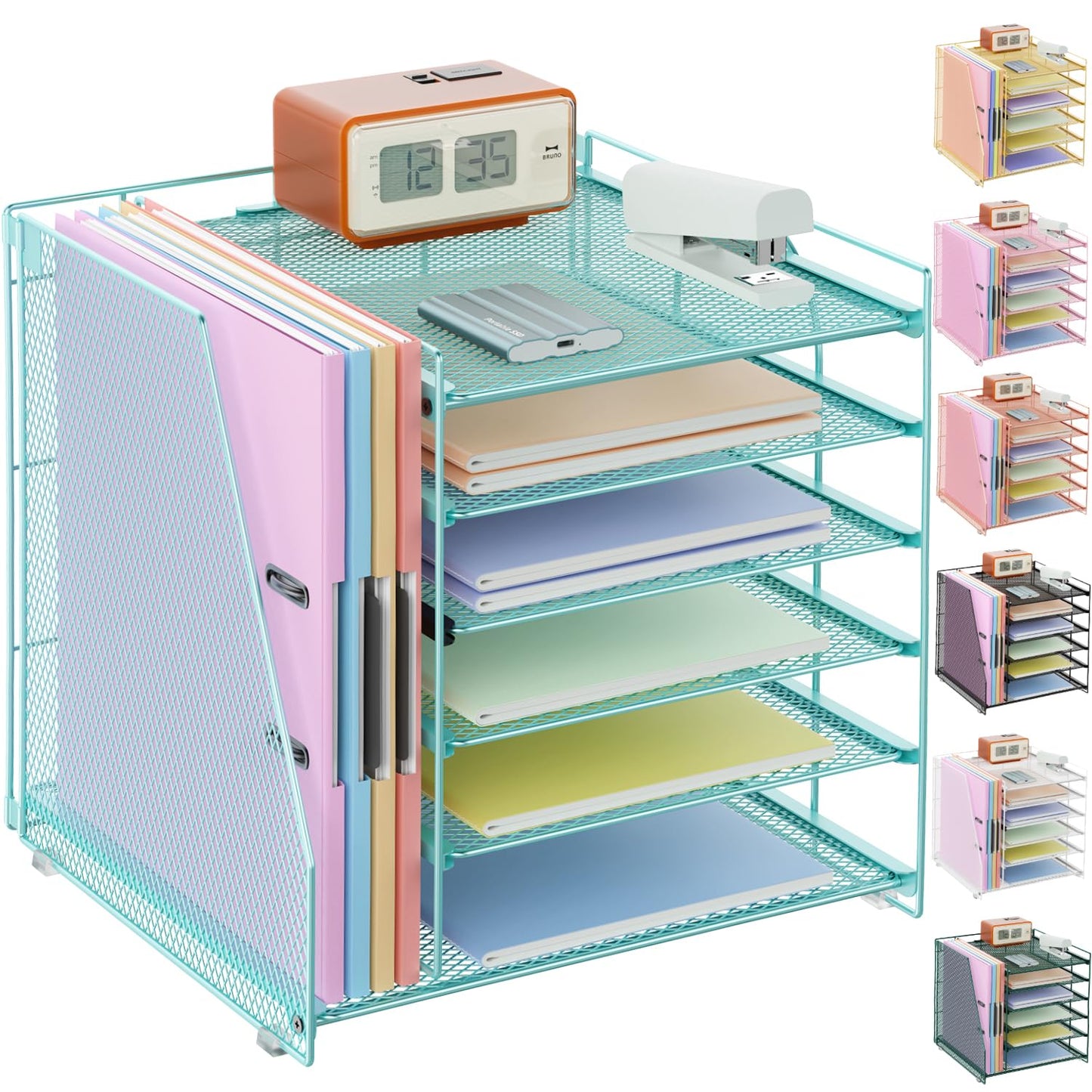 gianotter Desk Organizers and Accessories, 6-Tier Paper Organizer with File Holder, Document Organizer, Office Decor, Home Office Essentials (Blue)