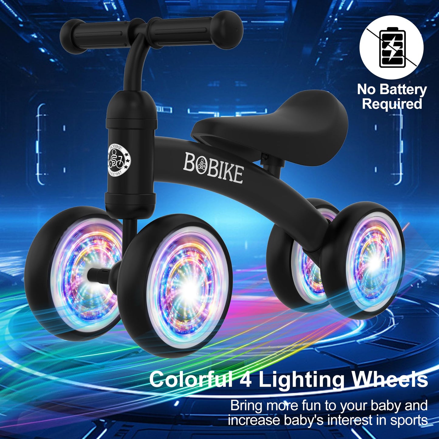 Baby Balance Bike Toys for 12-36 Months Kids Toy Boy and Girls Gifts Toddler Best First Birthday Gift Children Walker No Pedal Infant 4 Wheels Bicycle (Colorful, Black-Light)