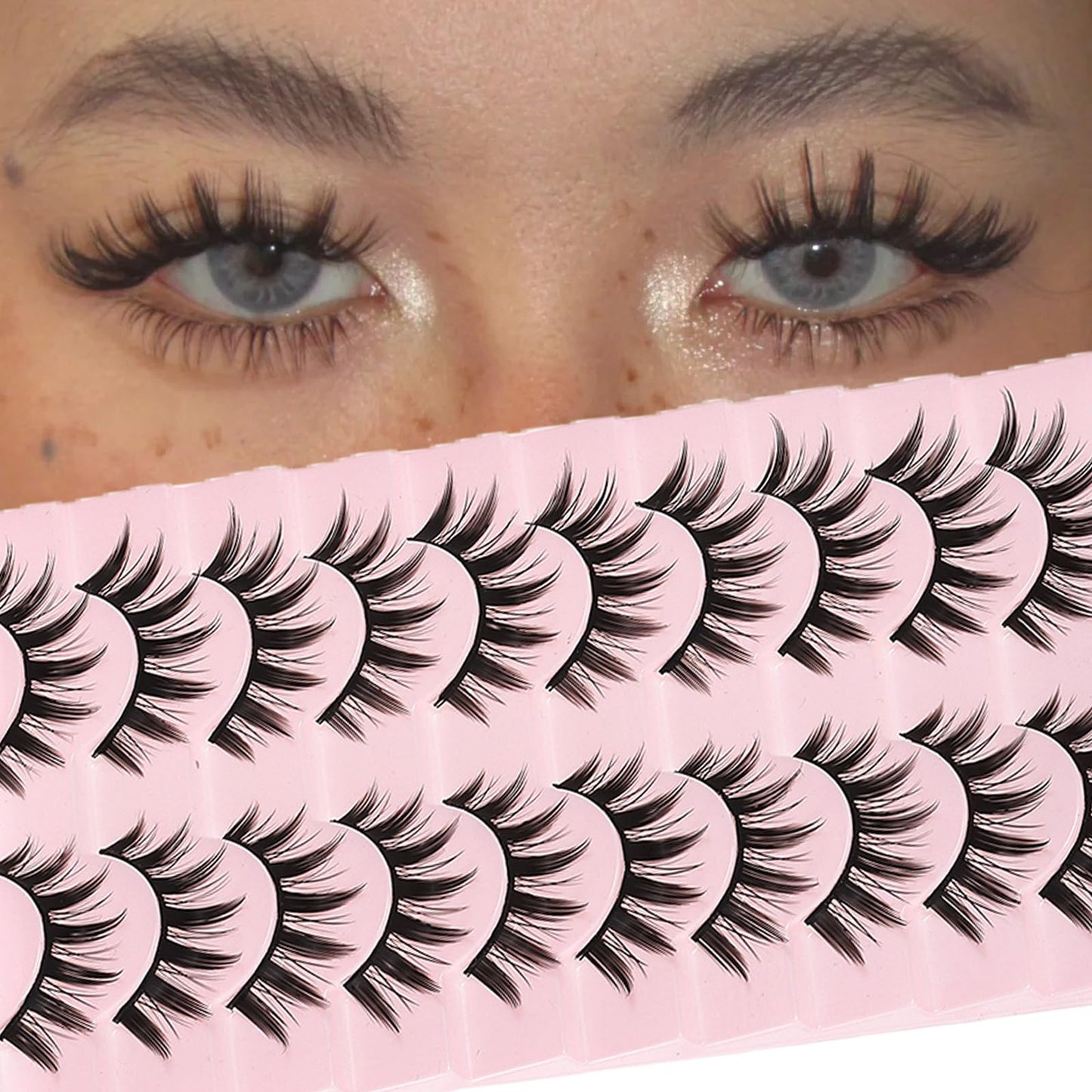 10 Pairs Manga Lashes Spiky Anime Cosplay Lashes 15mm Janpanese False Eyelashes Manhua Anime Doll Eye Lashes Halloween Makeup False Lashes