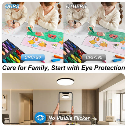 CANMEIJIA LED Ceiling Light IP44, 12 Inch 24W Smart Ceiling Lights RGB Dimmable with Remote Control Bathroom Lights 3000-6500K 2520LM for Living Room Bedroom Kitchen Hallway Round,Black