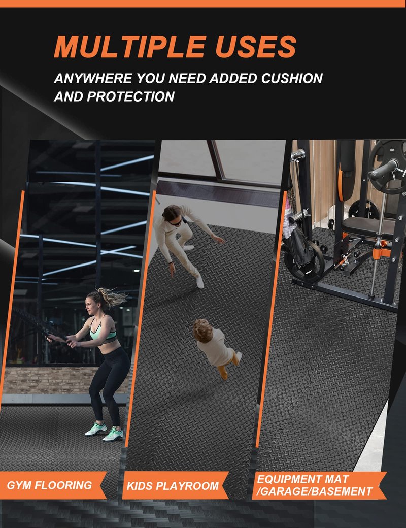innhom Exercise Mat for Home Gym Floor Workout, Foam Floor Tiles for Equipment Garage, 48 Pieces Black