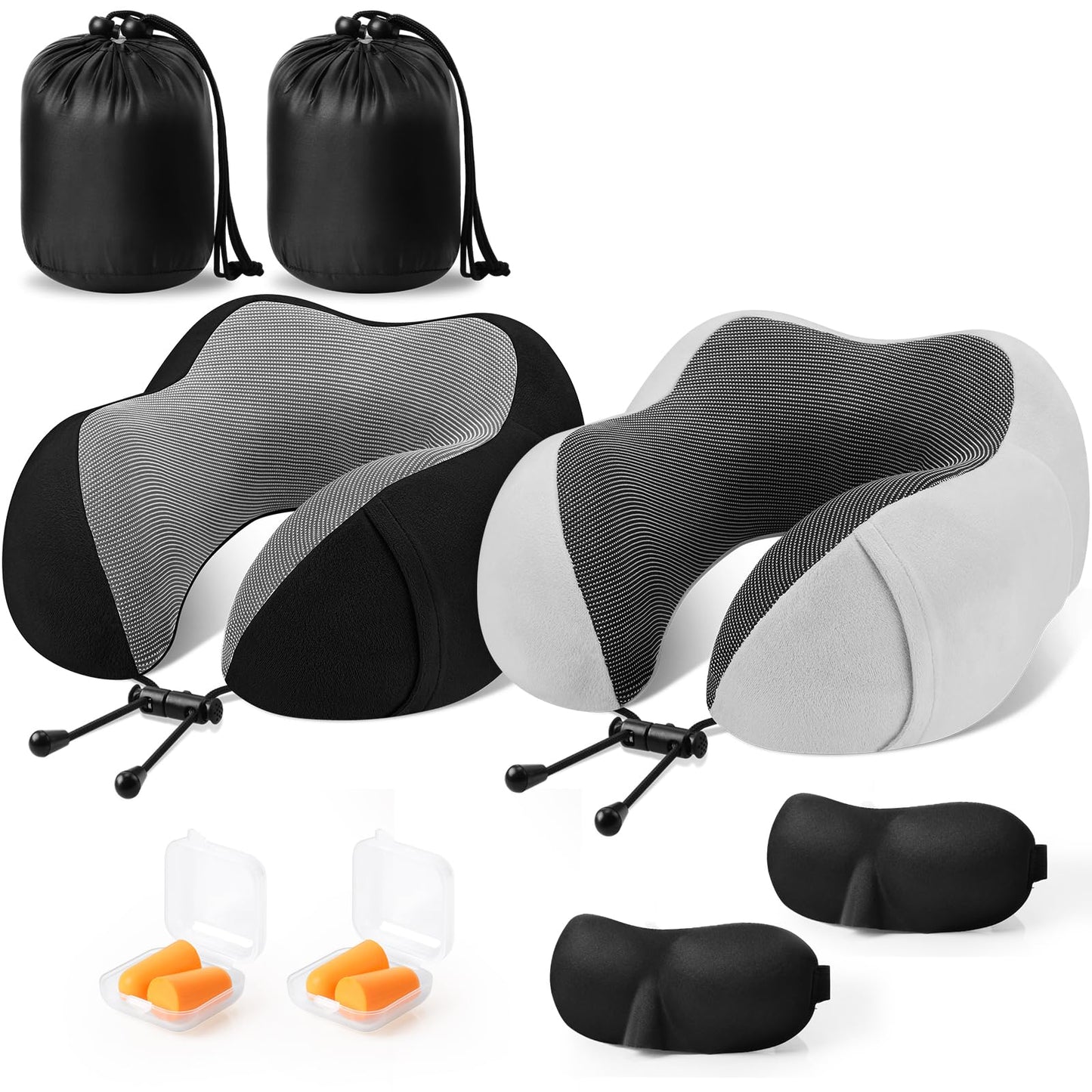 CloudBliss Travel Pillow Premium Memory Foam, Comfortable & Supportive Neck Pillow, Neck Pillows for Sleeping Travel, Airplane Pillow for Sleeping Airplane, Car, Office and Home（Black & Dark Grey）