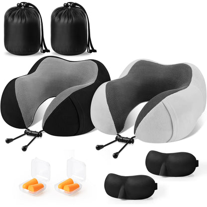 CloudBliss Travel Pillow Premium Memory Foam, Comfortable & Supportive Neck Pillow, Neck Pillows for Sleeping Travel, Airplane Pillow for Sleeping Airplane, Car, Office and Home（Black & Dark Grey）