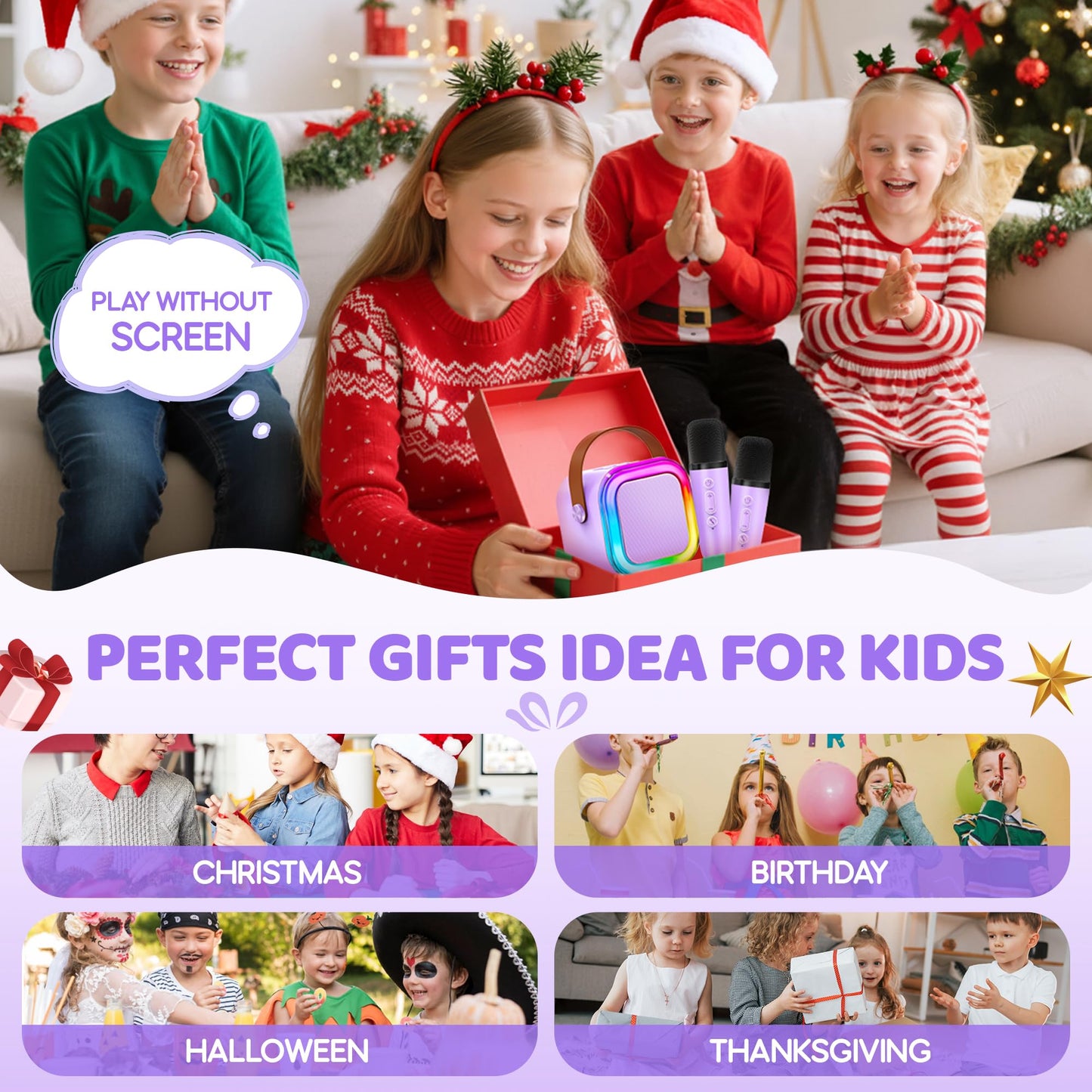 IROO Mini Karaoke Machine for Kids, 2025 TOP Toys Christmas Birthday Gifts Ideas for Girls Ages 4, 5, 6, 7, 8, 9, 10, 12+ Years Old, Portable MP3 Player with 2 Wireless Mics for Party