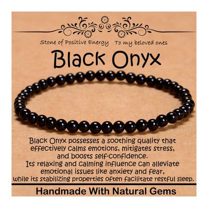 CHCCOYE 4mm Natural Healing Gemstone Bracelet Handmade Yoga Stretch Elastic Bracelet Stress Relief Crystal Jewelry for Men and Women (4mm, Black Onyx)