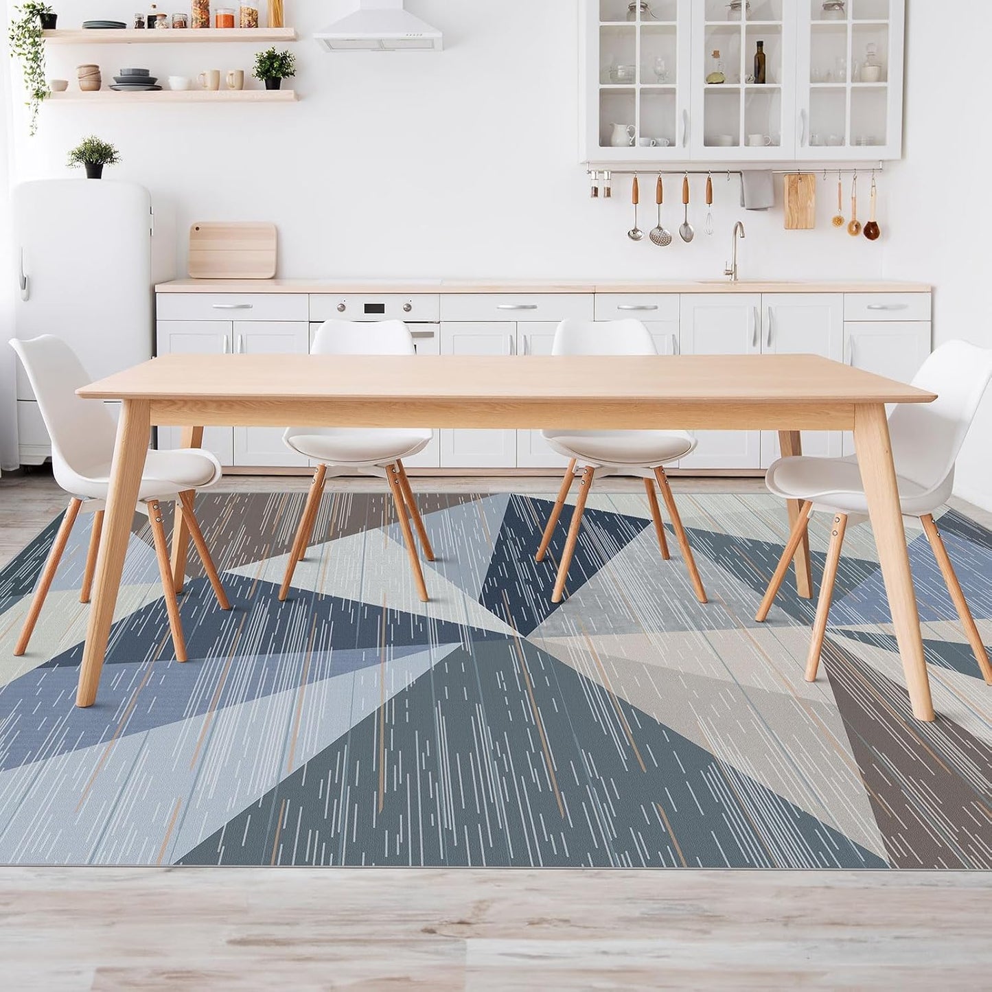 HOMFINE Modern Geometric Area Rug – Machine Washable & Non Slip, Soft Non Shedding Rug for Living Room and Bedroom - Blue, 8'x10'