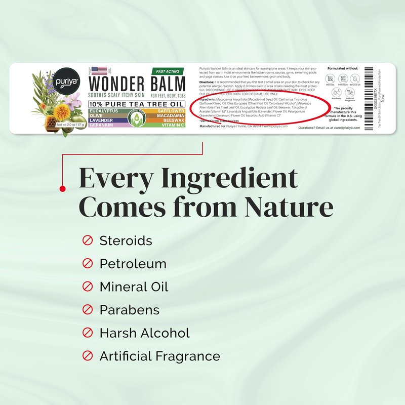 Puriya Wonder Balm, Extra Strength Itch Relief and Skin Comfort for Athletes and Active Professionals, Plant-Based Cream Soothes Rash, Ringworm, Dry, Irritated Skin on Feet, Groin and Body (2 oz)