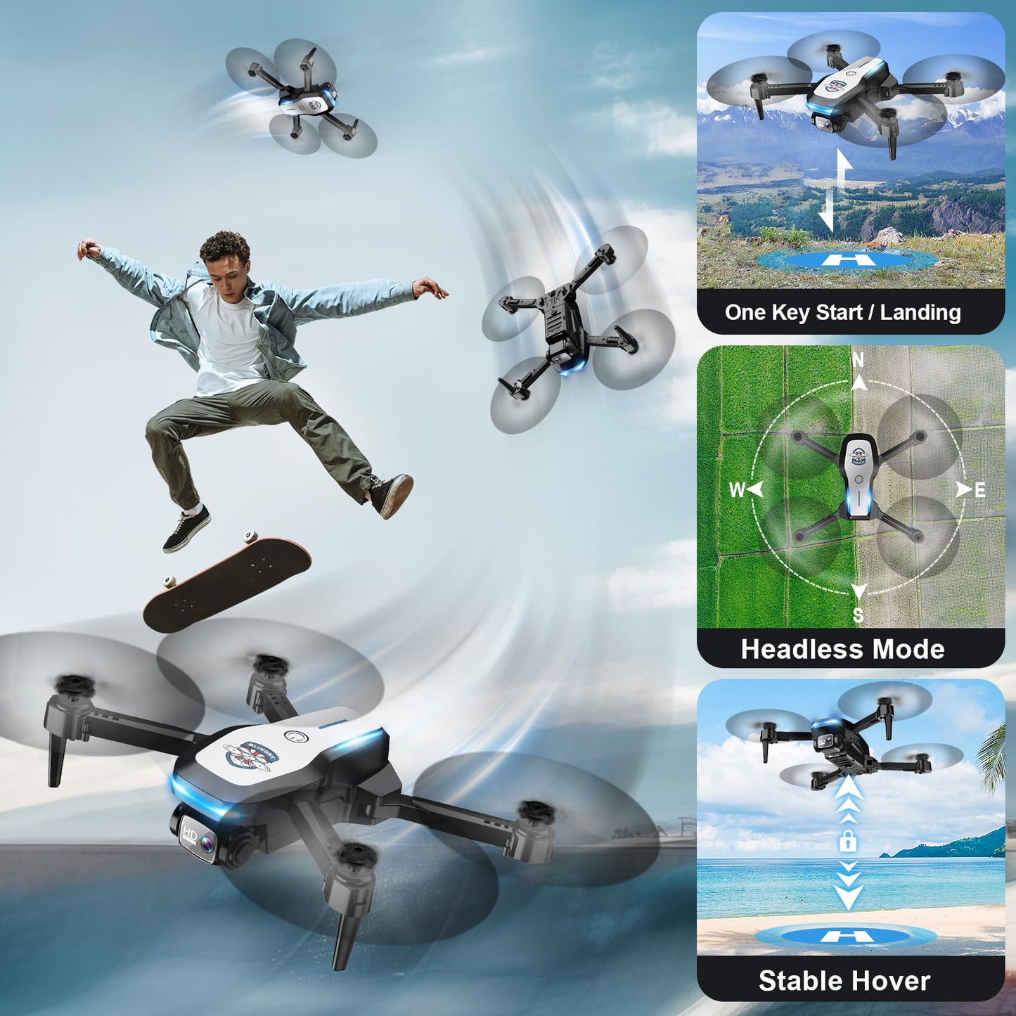 Drone with Camera 1080P FPV Foldable Drone for Beginners, Mini Drone with Altitude Hold, One Key Take Off/Land, Trajectory Flight, 3D Flip, 3 Speeds, Gravity Control,Toys for Boys Girls