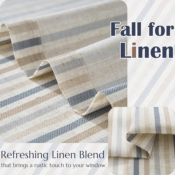 jinchan Colorful Striped Linen Kitchen Curtains 36 Inch Christmas Tier Curtains Farmhouse Modern Cafe Small Window Treatments Light Filtering Rod Pocket for Living Room Bathroom 2 Panels Multi Blue