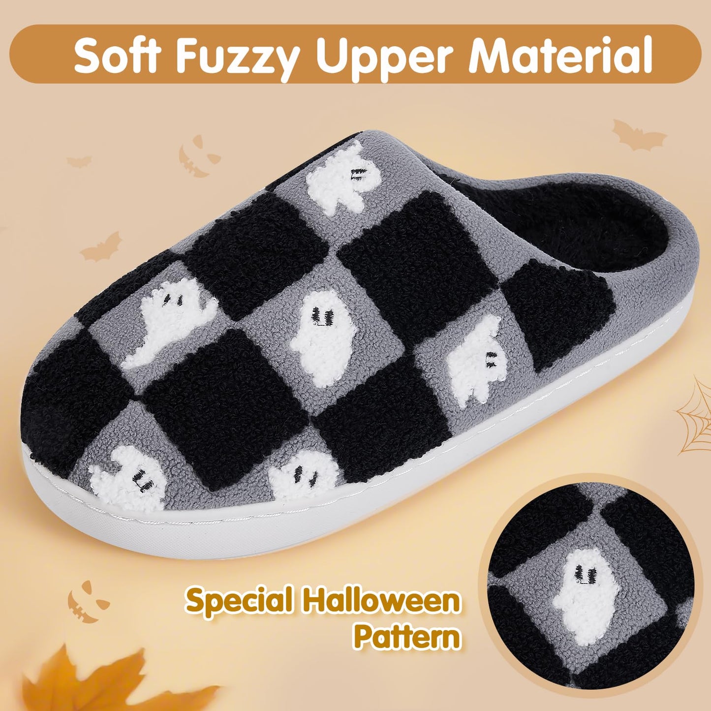 Halloween Slippers for Women Men, Halloween Pumpkin Slippers, Soft Plush Spooky Slipper, Cute Cartoon Cozy House Slipper, Fuzzy Winter Holiday Shoes, Halloweens Christmas Gifts