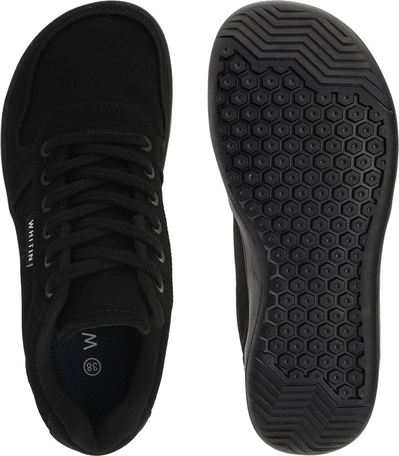 WHITIN Wide Toe Box Barefoot Sneakers for Women Canvas Minimalist Fashion Zero Drop Sole Shoes Size 7 Walking Training All Black 38