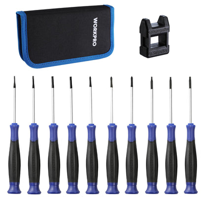 WORKPRO Precision Screwdriver Set 10-Piece, Cr-V Steel Small Screwdrivers Set, with Phillips, Slotted and Torx Tip, Organized in Zip Case, Ideal for Watch, Laptop