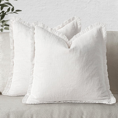 MIULEE Christmas Decorative Throw Pillow Covers Neutral Linen Fringe Fall Throw Pillows Set of 2 Natural Beige Boho Farmhouse Cushion Covers with Tassels for Couch Sofa Bed Home Decor 20x20 Inch