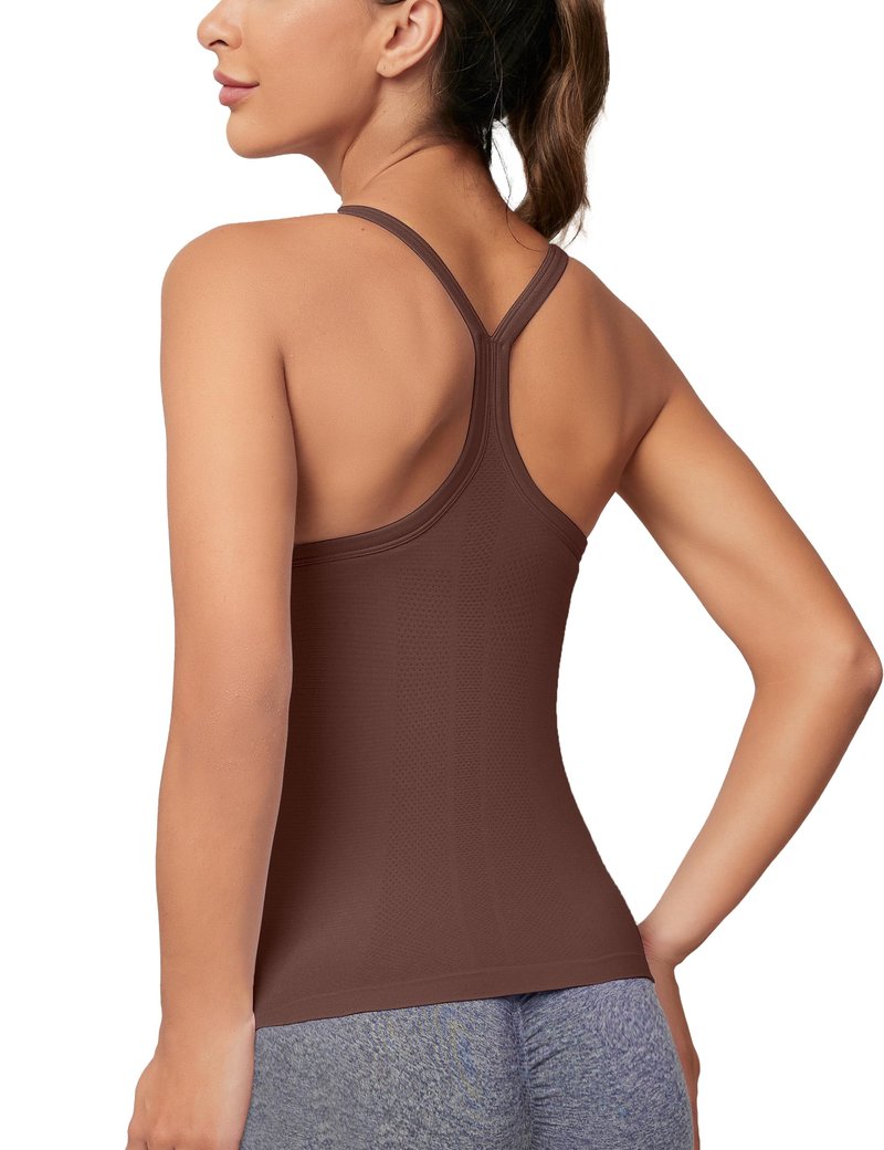 MathCat Workout Tank Tops for Women with Built in Bra, Sleeveless Gym Tops Seamless Racerback Athletic Yoga Shirts Coffee