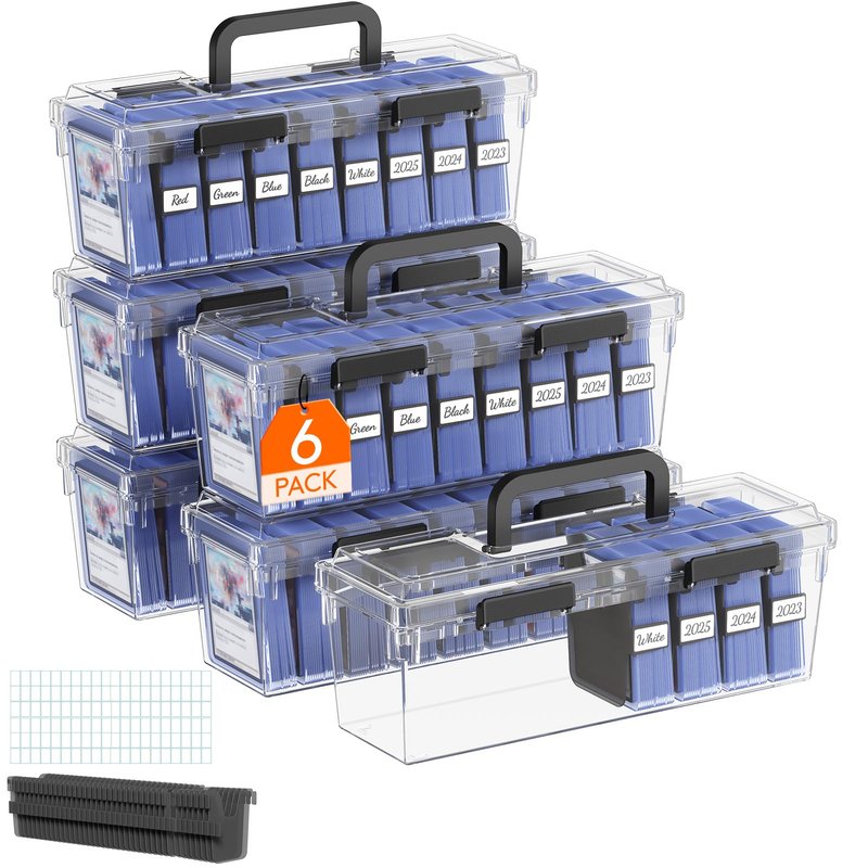 Lifewit Trading Card Storage Box fit for Toploader, Stackable Reinforced Latch Case with 8 Adjustable Dividers, Writable Labels, Organizer for MTG TCG Sports Baseball Bulk Cards, 6 PCS