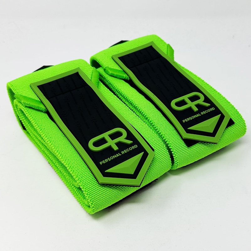 PR Personal Record Elbow Wraps for Weightlifting - Heavy Duty Construction, 25% More Elasticity, Reinforced Stitching, Extra Wide Fastener, Easy to Adjust, (Neon)