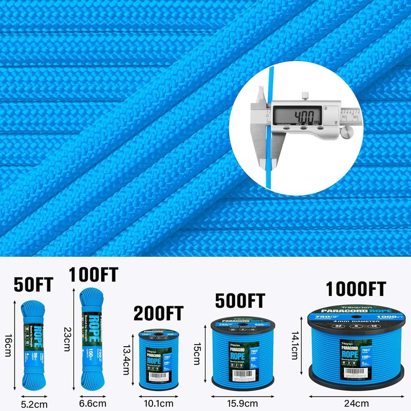 Paracord Rope 750 lb - 500ft Heavy Duty 12-Strand Parachute Cord | Blue Survival & Camping Gear