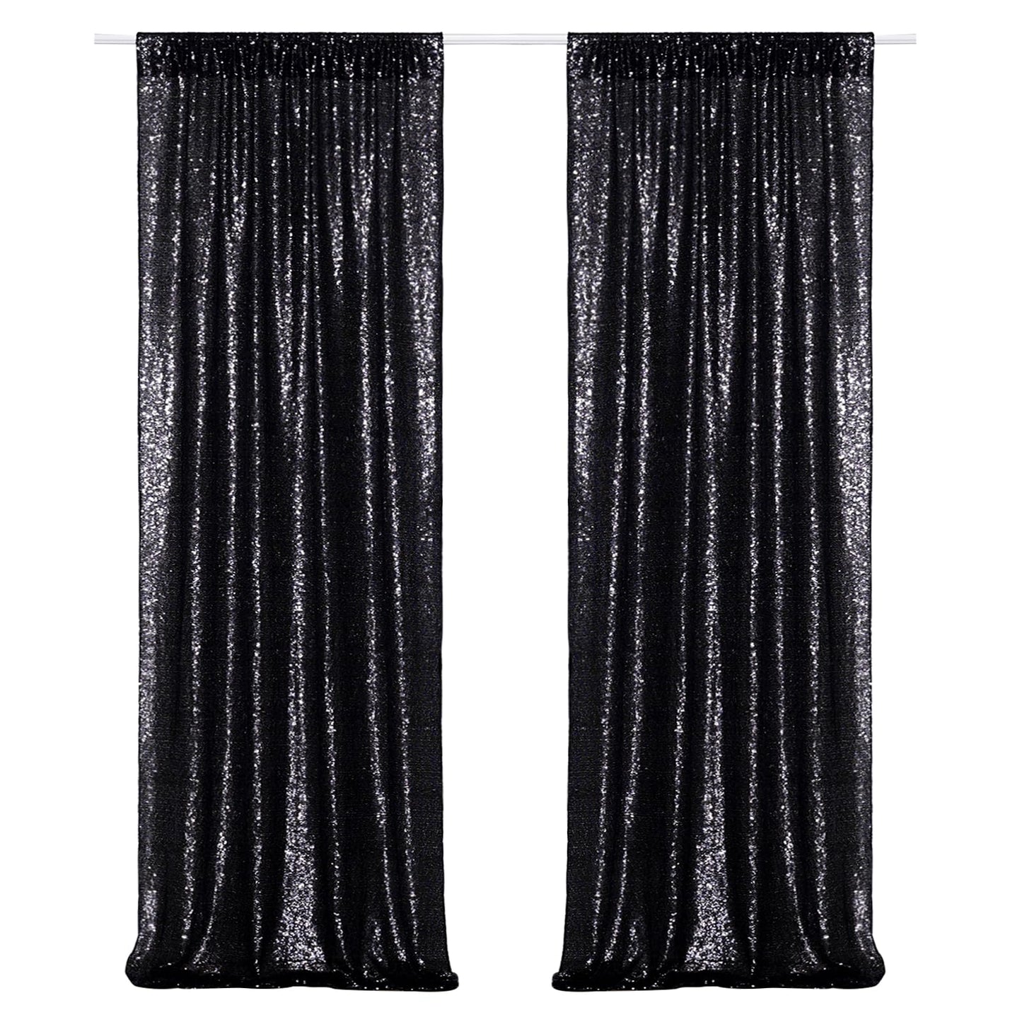 Poise3EHome Black Sequin Backdrop Curtains, 2 Panels 2FTx8FT Glitter Photo Booth Backdrop for Halloween Birthday Bachelorette Wednesday Twilight Party Decorations