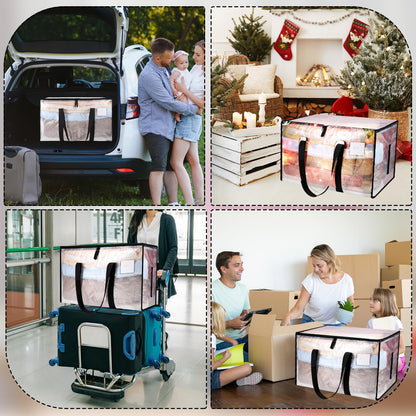 Dntorx 4 Pack Large Clothes Storage Bags with Lids Clear Moving Bags Heavy Duty Moving Totes Packing Bags with Zips for Moving Clothes Bedding Duvet Toys Christmas Storage Containers