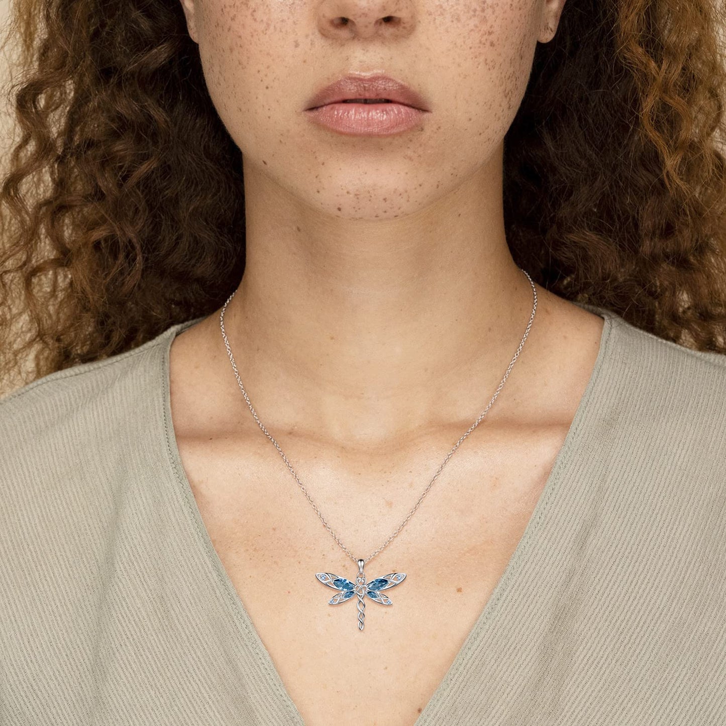MANBU Sterling Silver Dragonfly Necklace Bracelet for Women Celtic Infinity Dragonfly Pendant Christmas Jewelry Gifts for Nature Lovers (blue dragonfly)