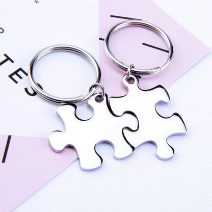 Fanery Sue Matching Puzzles Personalized Keychain Name Keychain Custom Engraved Key Chain ID Key Tag for Couples Best Friends(Engraving)
