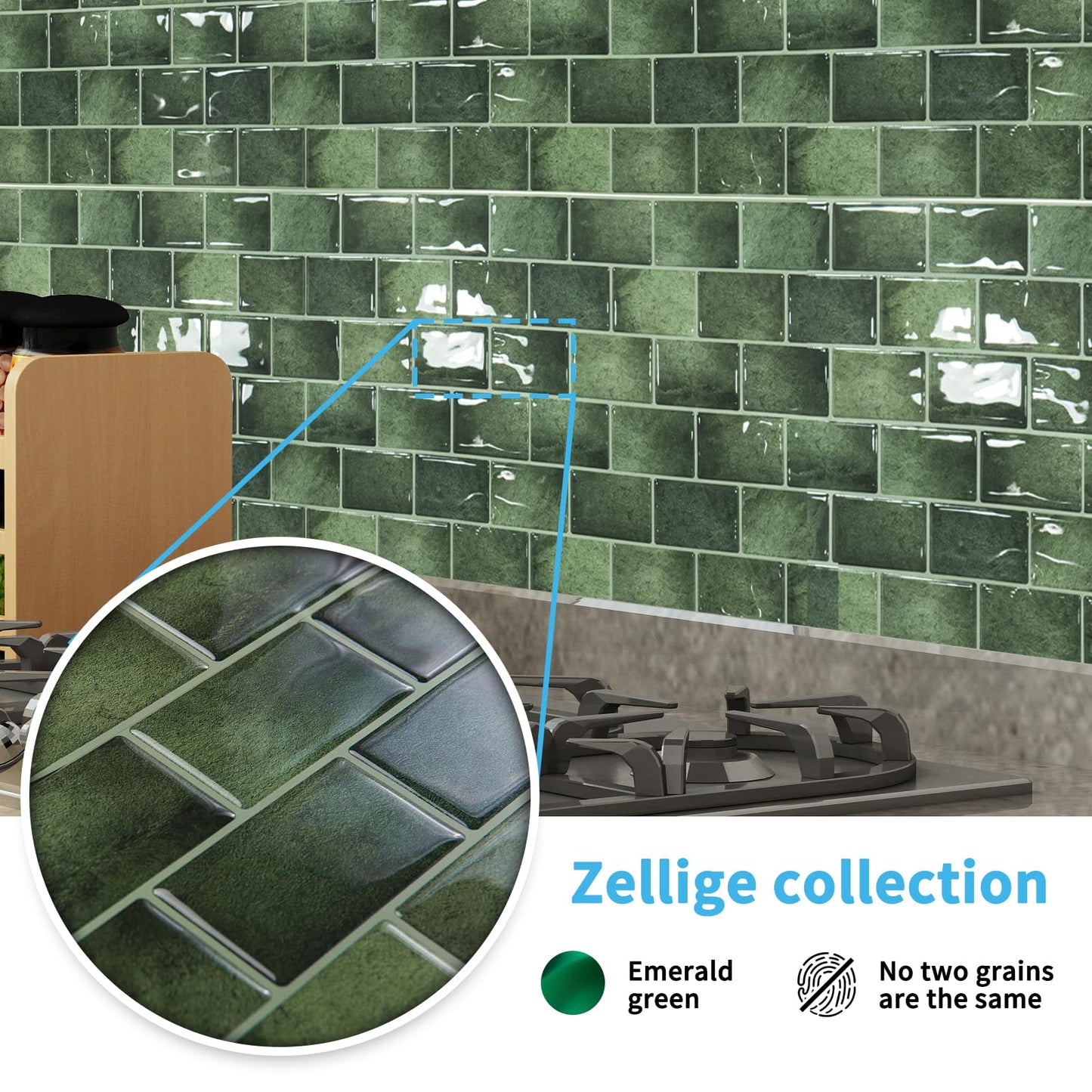 Art3d Peel and Stick Backsplash Tile Green for Kithchen Bathroom Laundry Room Stove RV, 20-Pack of 12 x 6" Self-Adhesive Vinyl Stick On Subway Tile