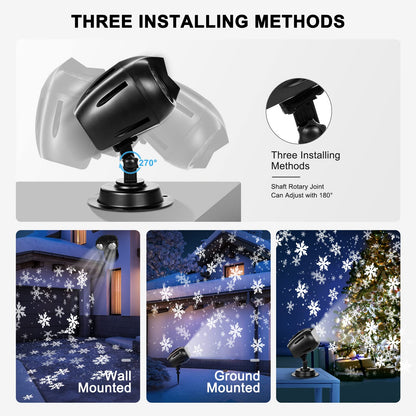 Christmas Snow Projector Lights, Dynamic Rotating Snowflake Projection Light Outdoor, IP65 LED Snow Spotlight Lightning for Halloween Xmas New Year Party Wedding Holiday Garden (Black)
