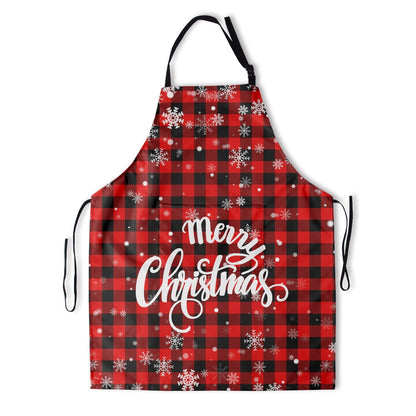 Kawani Merry Christmas Cooking Apron, Red and Black Buffalo Plaid Apron With 2 Pockets and Adjustable Neck Strap, Waterproof Chef Kitchen Holiday Apron for Cooking Gardening 33x28 in
