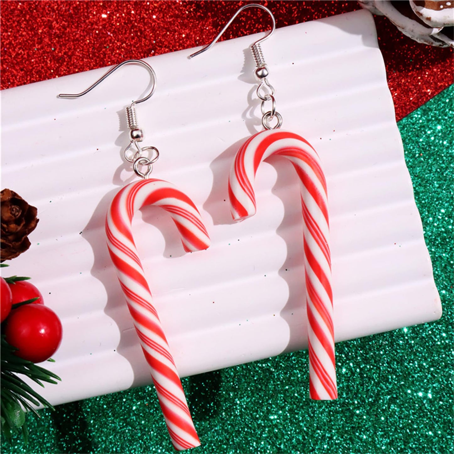 Christmas Earrings for Women Cute Gingerbread Man Elf Fawn Charm Earrings Acrylic Fashion Christmas Tree Cat Dinosaur Funny Earrings Xmas Party Favors Decor Accessories (Red Candy Cane)