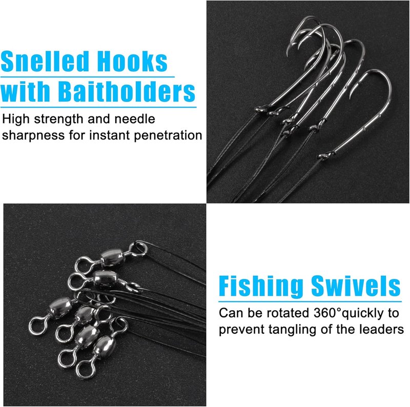 Saltwater Fishing Hooks - 24pcs Pre-Tied Steel Wire Leaders with Swivel | 11.9in Trace for Bluefish & Mackerel