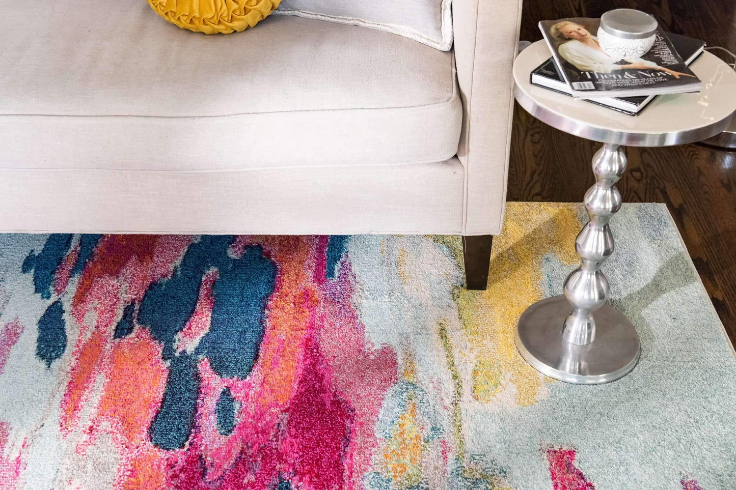 Unique Loom Estrella Collection Light Colors, Abstract, Modern, Vibrant Area Rug (3' 3 x 5' 3 Rectangular, Pink/Ivory)