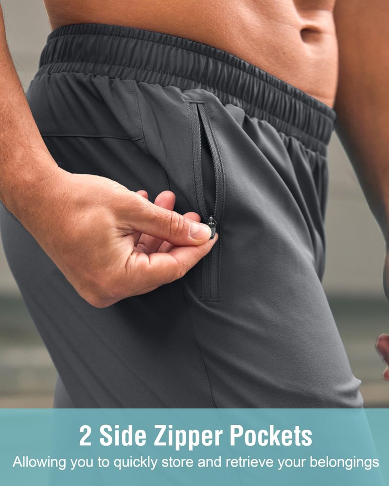 G Gradual Men's Athletic Running Shorts with Zipper Pockets Quick Dry 7"/ 5"/ 9" Workout Gym Shorts for Basketball Hiking(Dark Grey,7S)